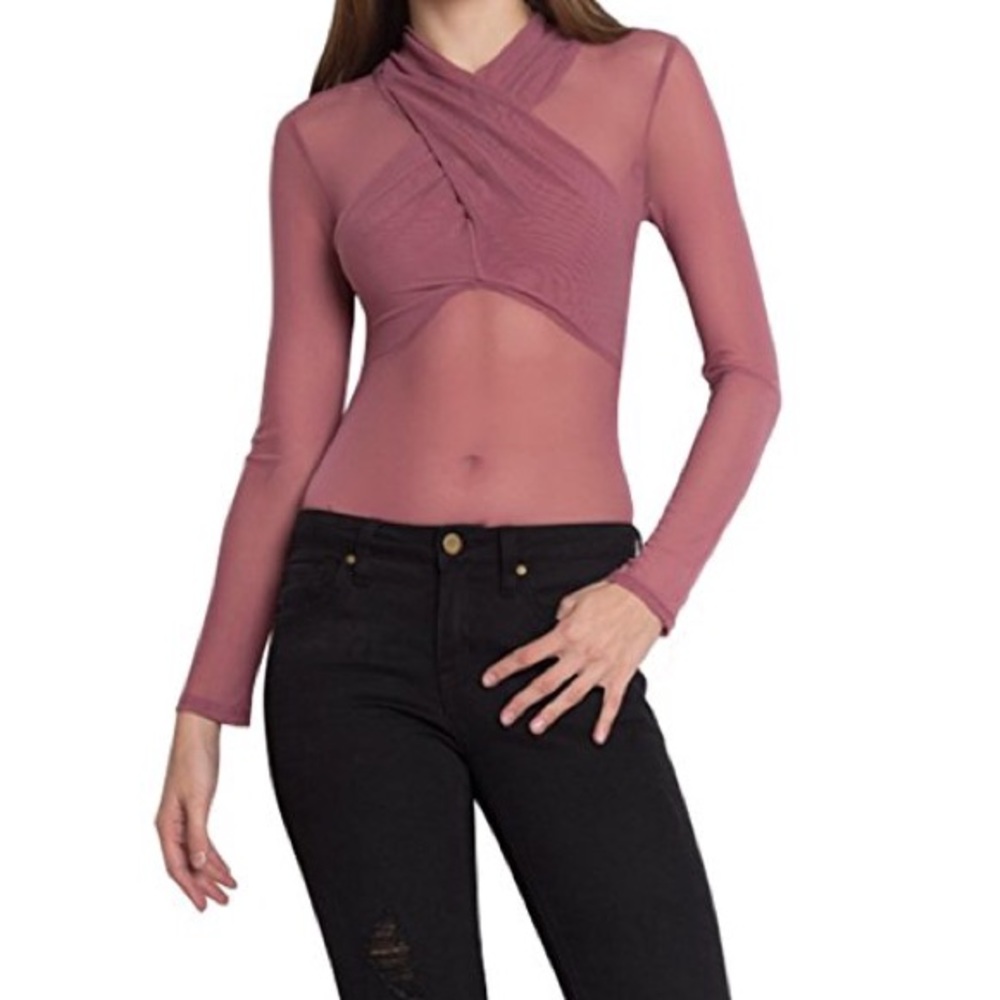 NWOT! Haute Monde Sheer Mesh Long Sleeve Bodysuit